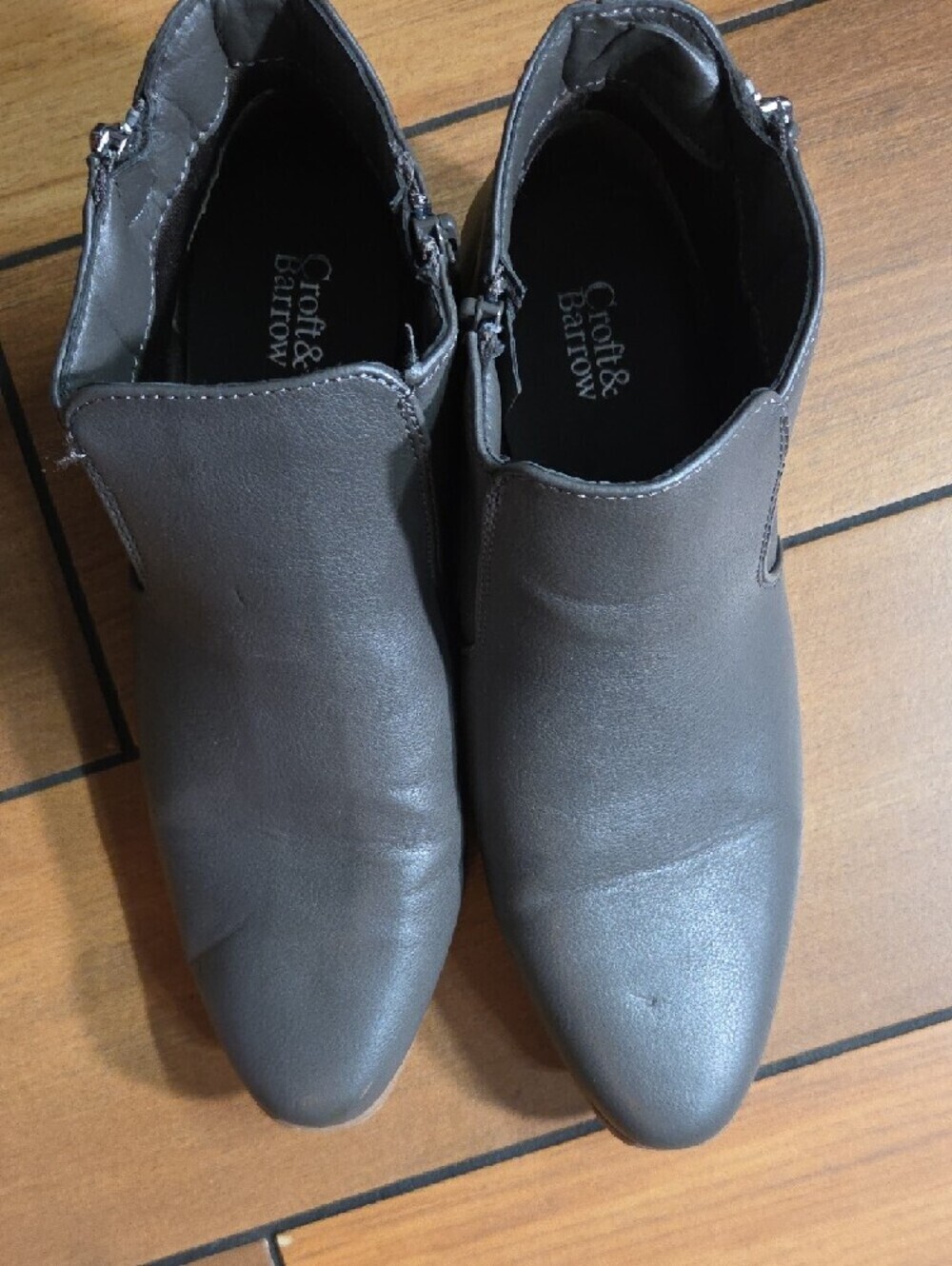croft & barrow Gray Faux Leather Ankle Booties with Wooden Stacked Heel - Picture 3 of 7
